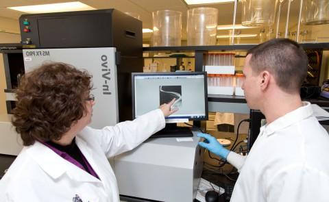 Professor King works with students in her lab